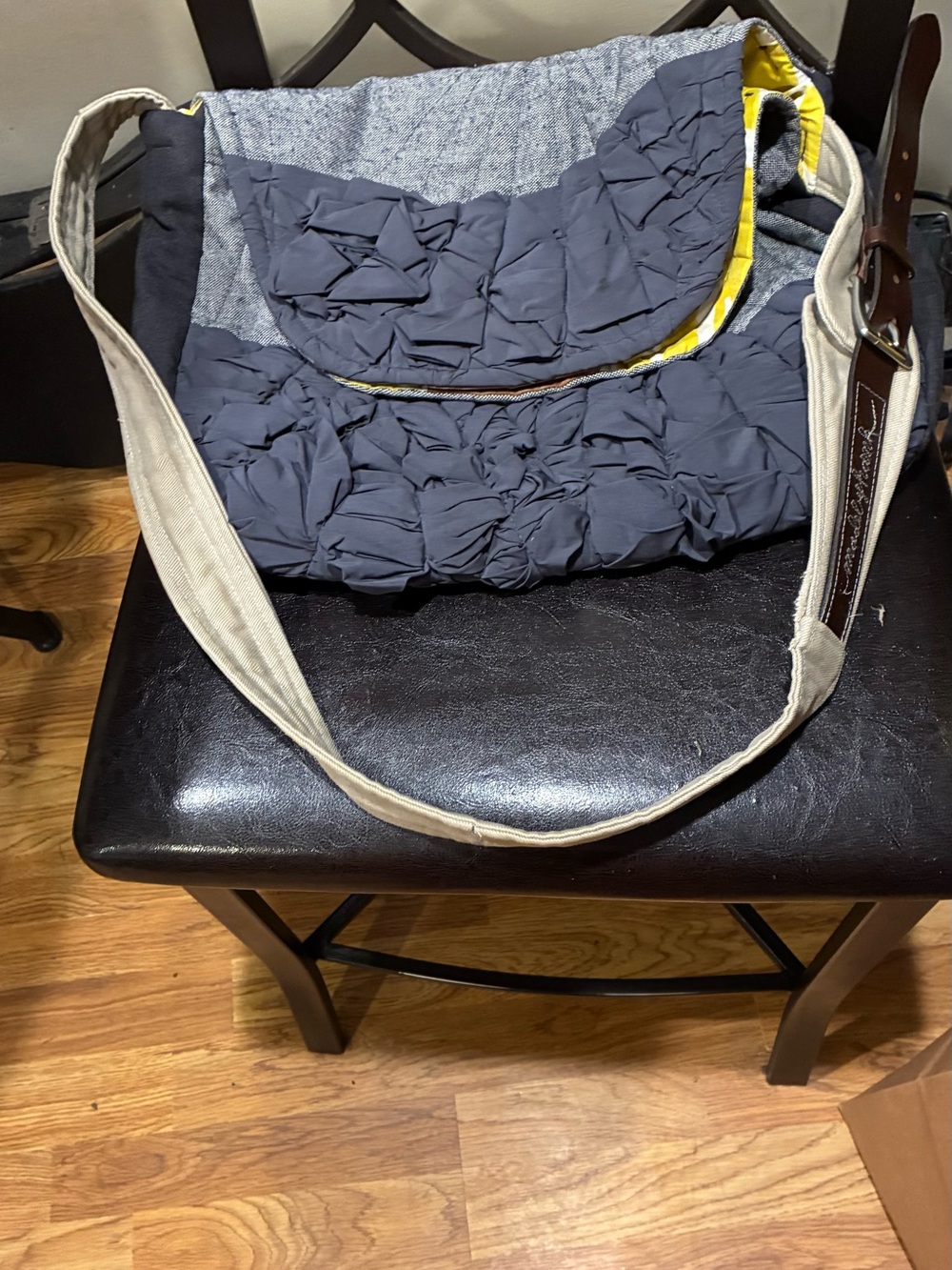 Vintage Made by Hank "Tough Ruffles" Hobo Shoulder Bag – Gray & Yellow (Rare)—